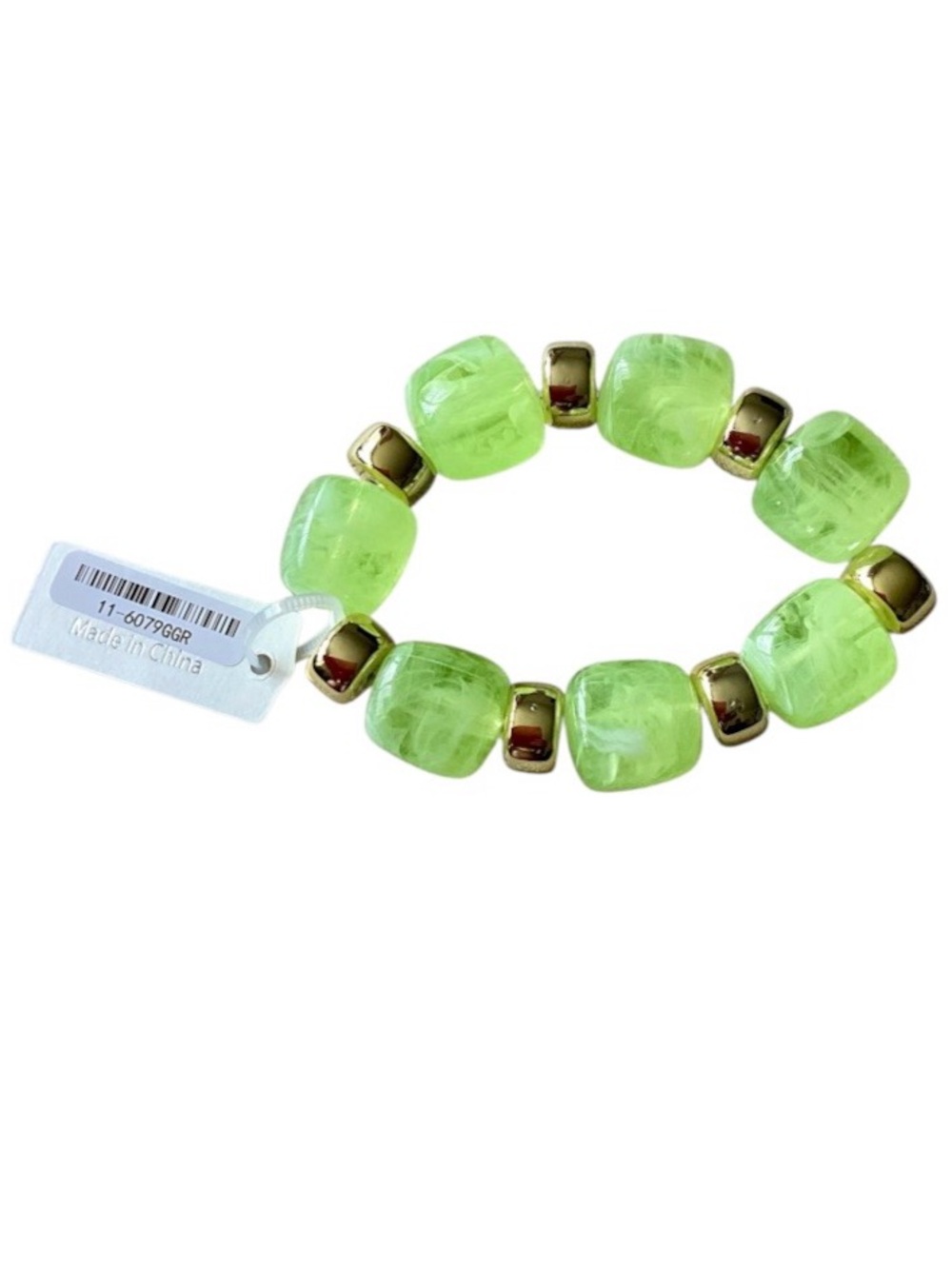 Viola Lime Green & Gold Tone Soho Brunch Beaded Stretch Bracelet (NWT) - Picture 4 of 5